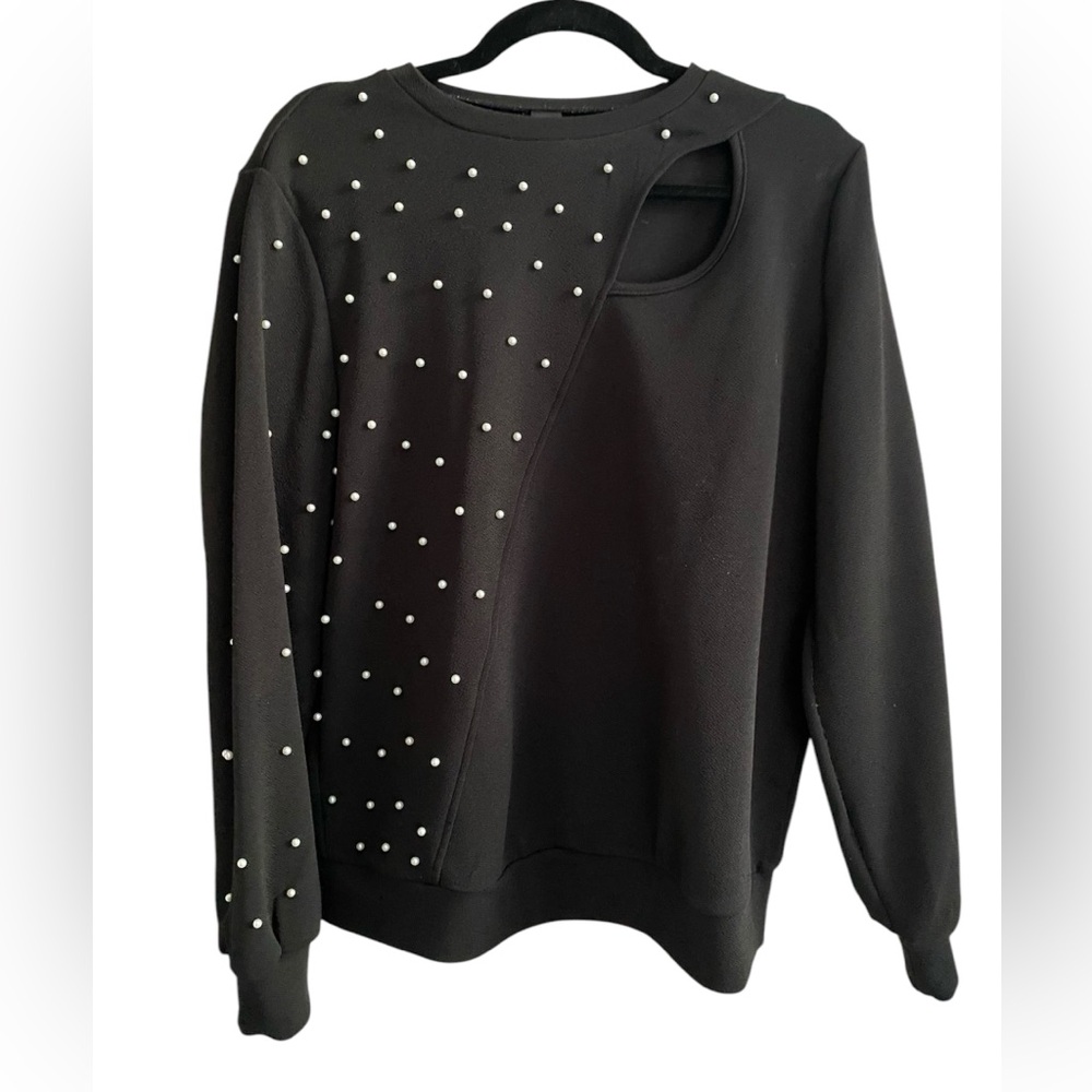 Black Long Sleeve Top With White Pearls